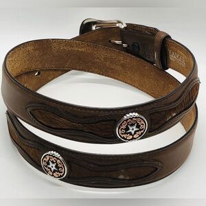 Ranger Belt Company Genuine Leather, Cowhide Hair Belt Star Concho WB3220 Sz 44